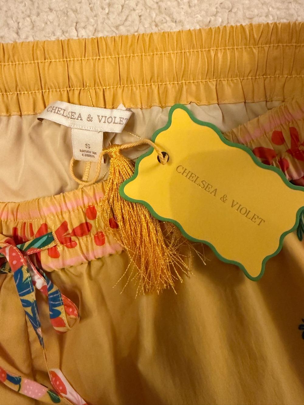 Chelsea & Violet Bright Yellow Floral Drawstring High-Waist Shorts - Picture 3 of 6